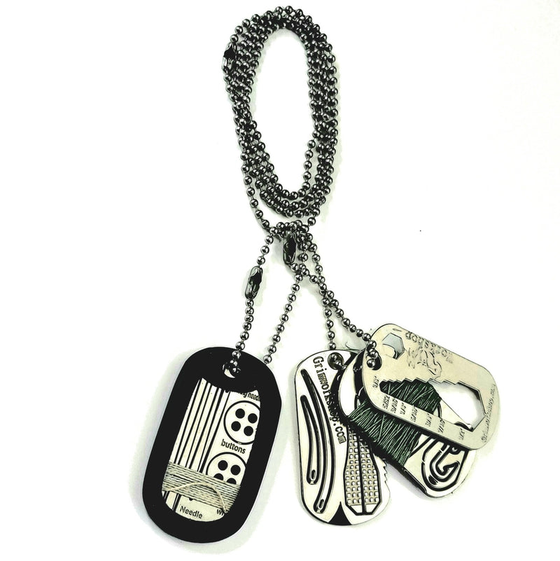 Survival Necklace, a dog tag edc necklace designed to be functional tool necklace of edc jewelry for survival and more.