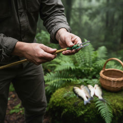 Close up photograph of stainless steel survival arrowheads integrated into a flat card format for compact everyday carry.