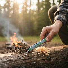 Firefly Heat fire starter tool shown on a keychain highlighting slim profile and compact size.