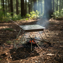 Liddle griddle separated into flat cooking surface and removable handle.