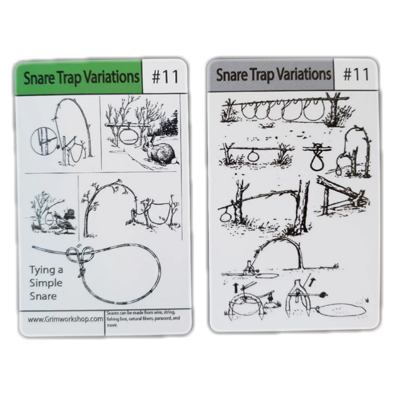 What is a snare trap tip card? Learn How to Make a Snare Trap like a rabbit snare trap with this waterproof Survival Trapping Tip Cardss