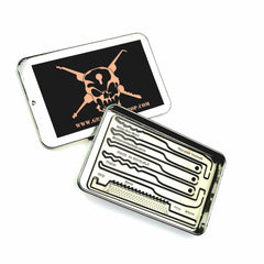 The Grim Workshop Lock Pick Card is a credit card lock pick set that fits in your wallet, offering a discreet and durable lock pick multi-tool with versatile picks, making it the ultimate lock pick credit card for everyday carry.