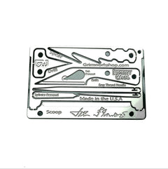 Joe Flowers pocket survival card and wallet tool kit full of bushcrafting tools.