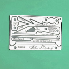 Joe Flowers pocket survival card and wallet tool kit full of bushcrafting tools.