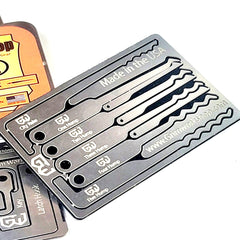 Lock Pick Rake Card with a full lock rake pick set including city rake lock pick, wave rake lock pick. Credit Card Lockpick Set