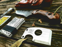 The adze tool multifunctional blade and credit card knife. 