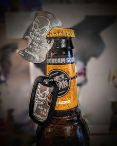 dog tag bottle opener necklace and can opener multi tool. This can opener bottle opener combo for everyday carry or mess kits!
