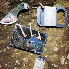 Bushcraft EDC Survival Card 11 function credit card survival tool and bushcraft edc kit. grim workshop creates the best credit card sized multi tool