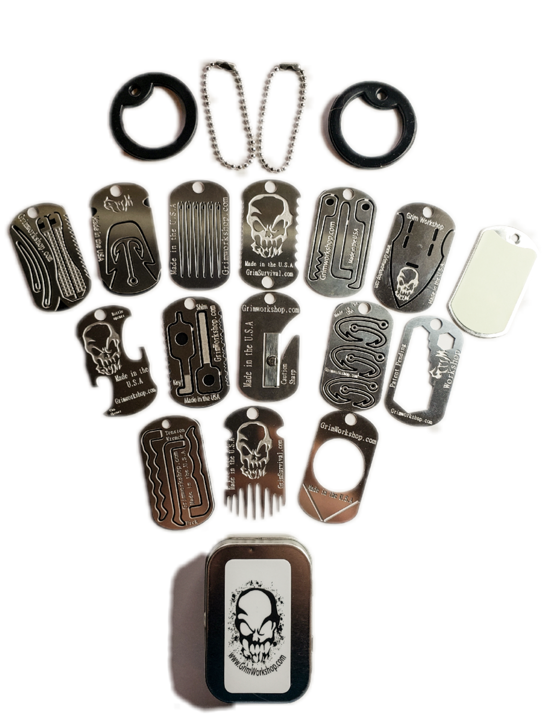 Grim Survival Dog Tag Mini Dog Tag Necklace Kit and Mini Survival Kit