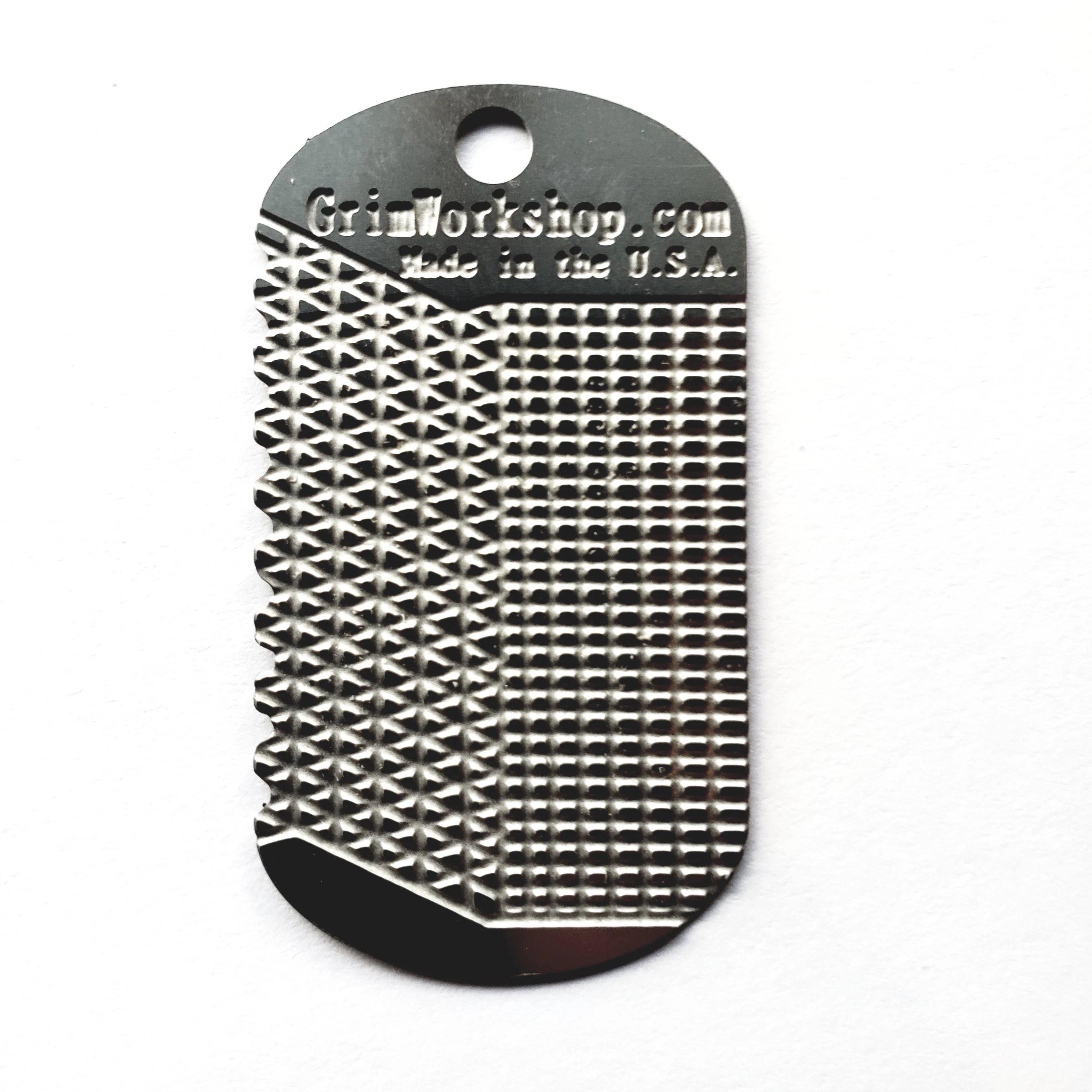 File Dog Tag Necklace Tool-Grimworkshop-bugoutbag-bushcraft-edc-gear-edctool-everydaycarry-survivalcard-survivalkit-wilderness-prepping-toolkit