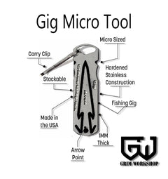 frog gig and fish gig micro tool with arrow and frog gigs