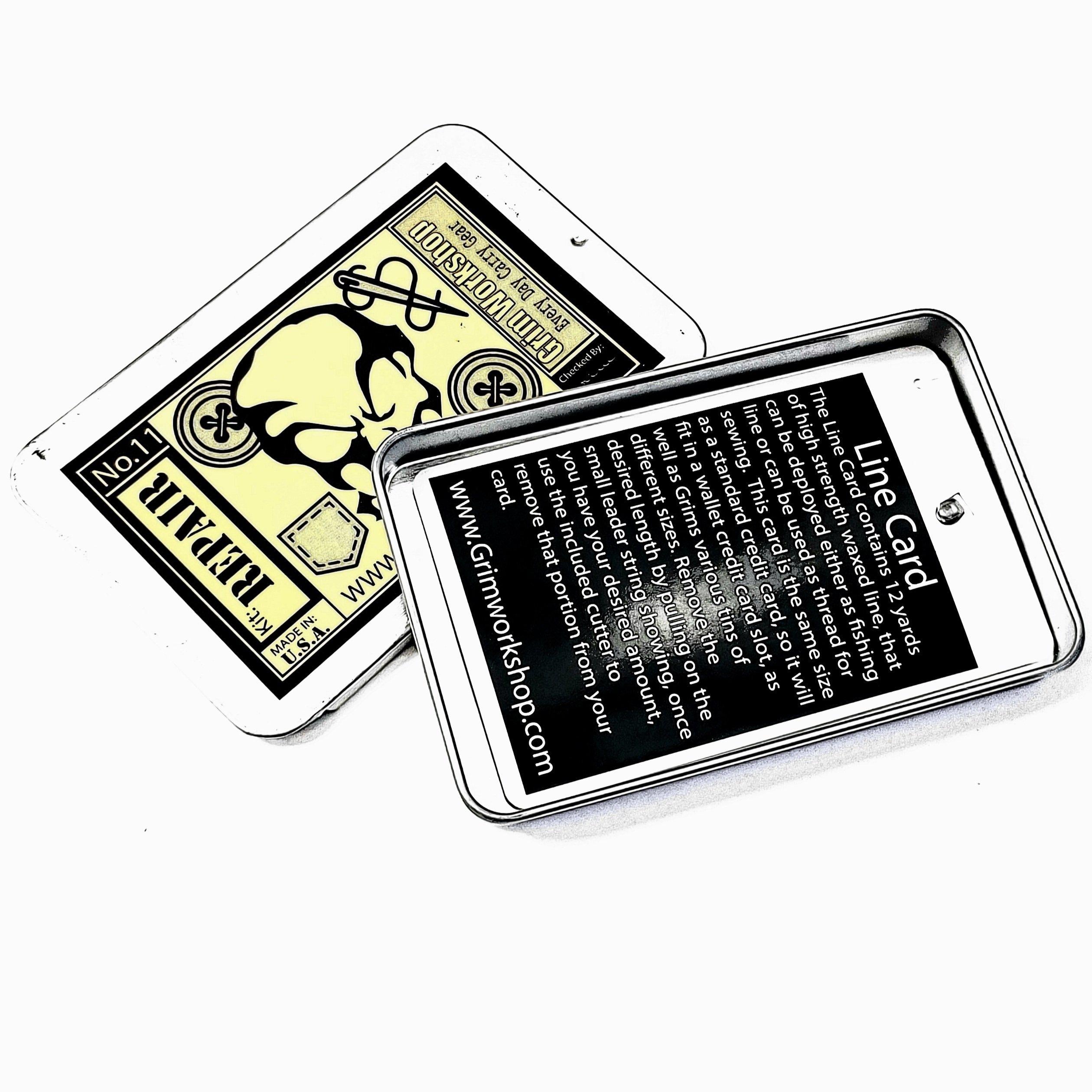 what is the line card, credit card line storage containing 35 feet of survival cord that's waxed, and able to be used to fish, or repair gear.