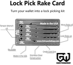 Lock Pick Rake Card with a full lock rake pick set including city rake lock pick, wave rake lock pick. Credit Card Lockpick Set